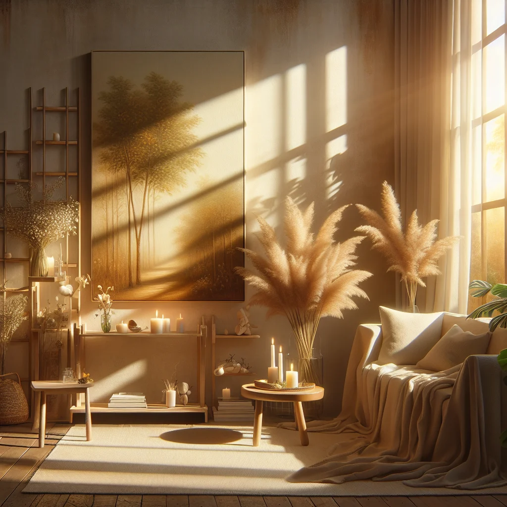 minimalist-living-space-natural-light-plants Clean, minimalist living space with natural light and plants representing intentional living environment