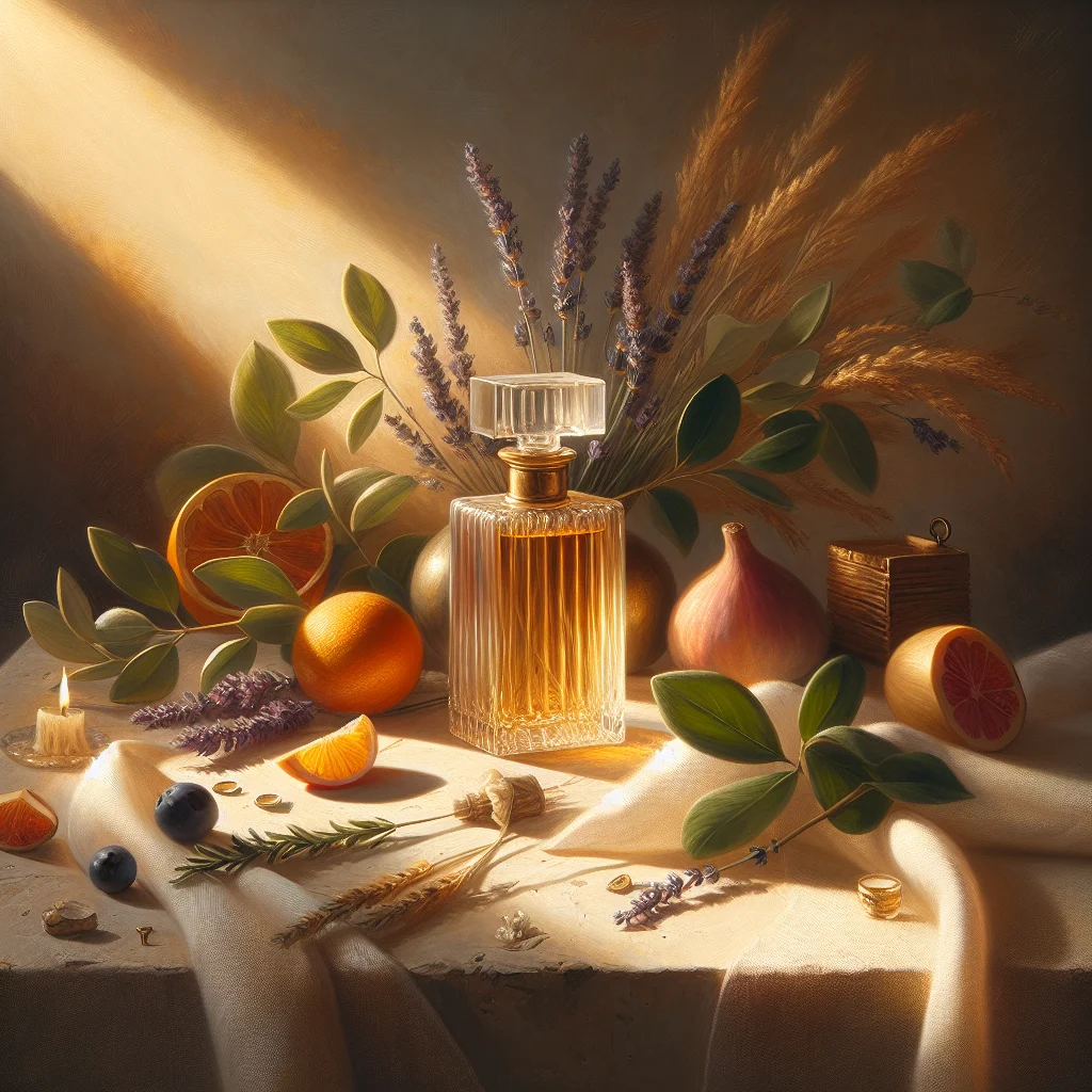 Mykonos Slow Living EDP perfume bottle surrounded by Mediterranean herbs and white stones