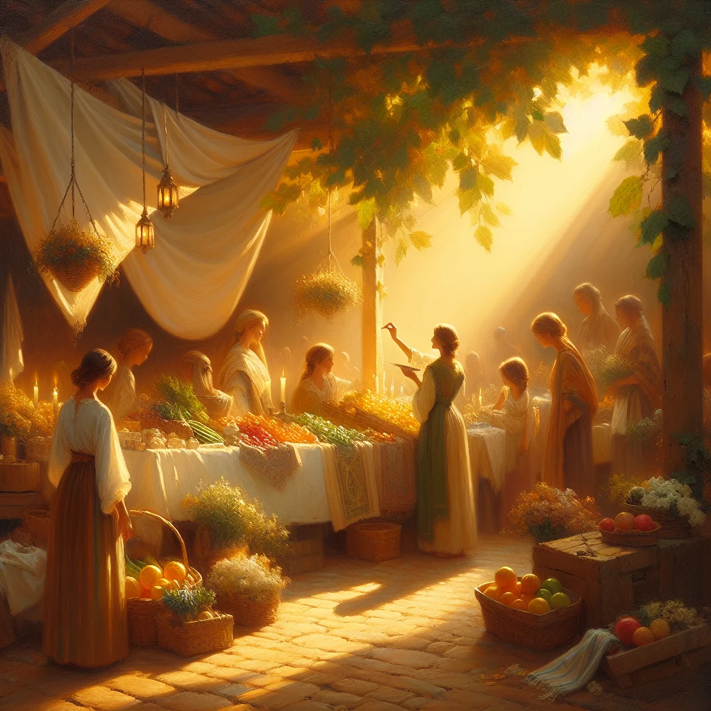 Community members gathering at Orford slow living market with local crafts and produce displays in outdoor setting