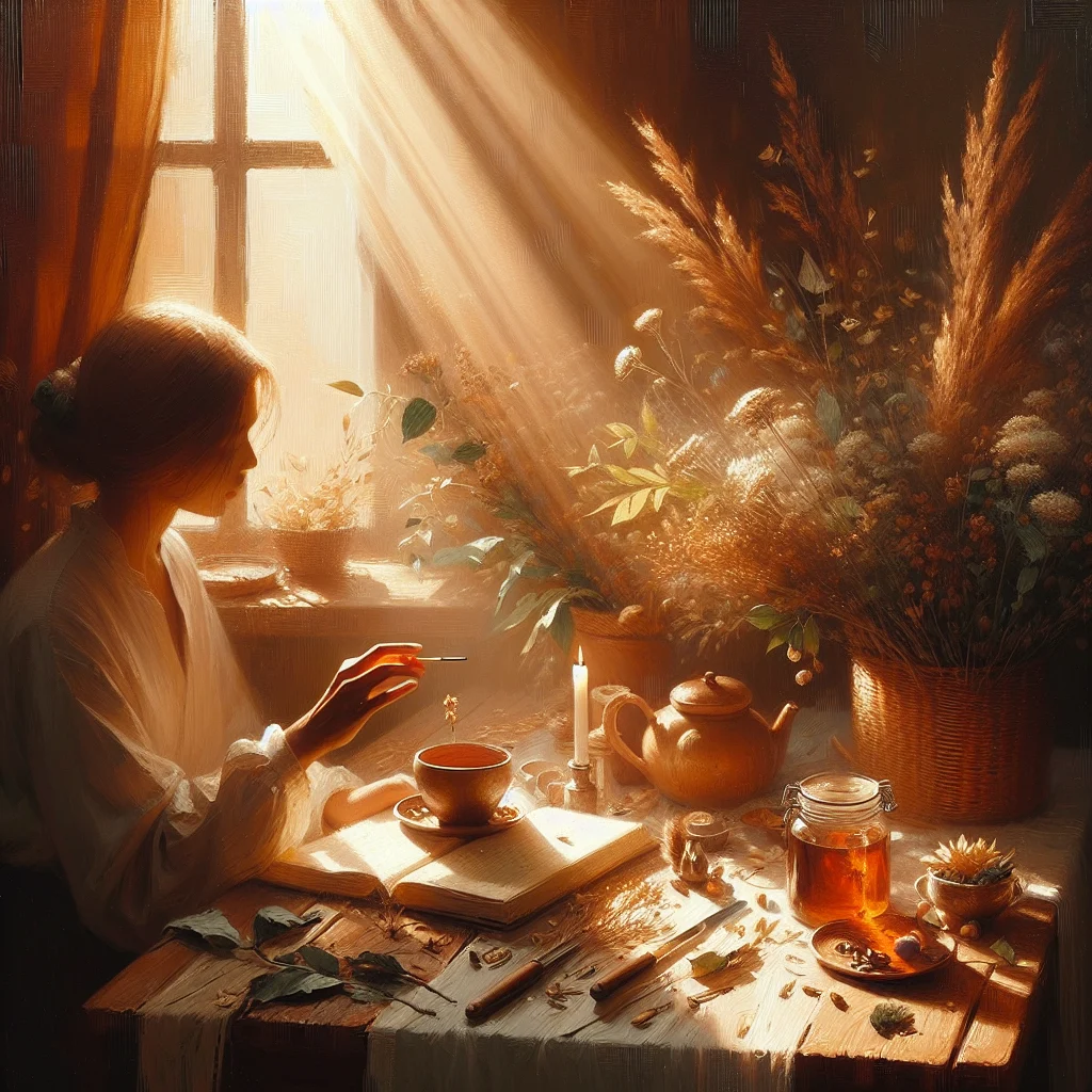 peaceful-morning-routine-slow-living A person enjoying a peaceful morning routine embodying slow living principles with tea and journaling