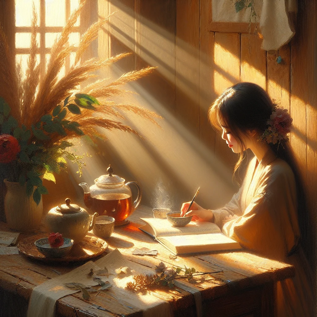 Person enjoying a calm morning routine with tea and journaling as part of slow living niche lifestyle
