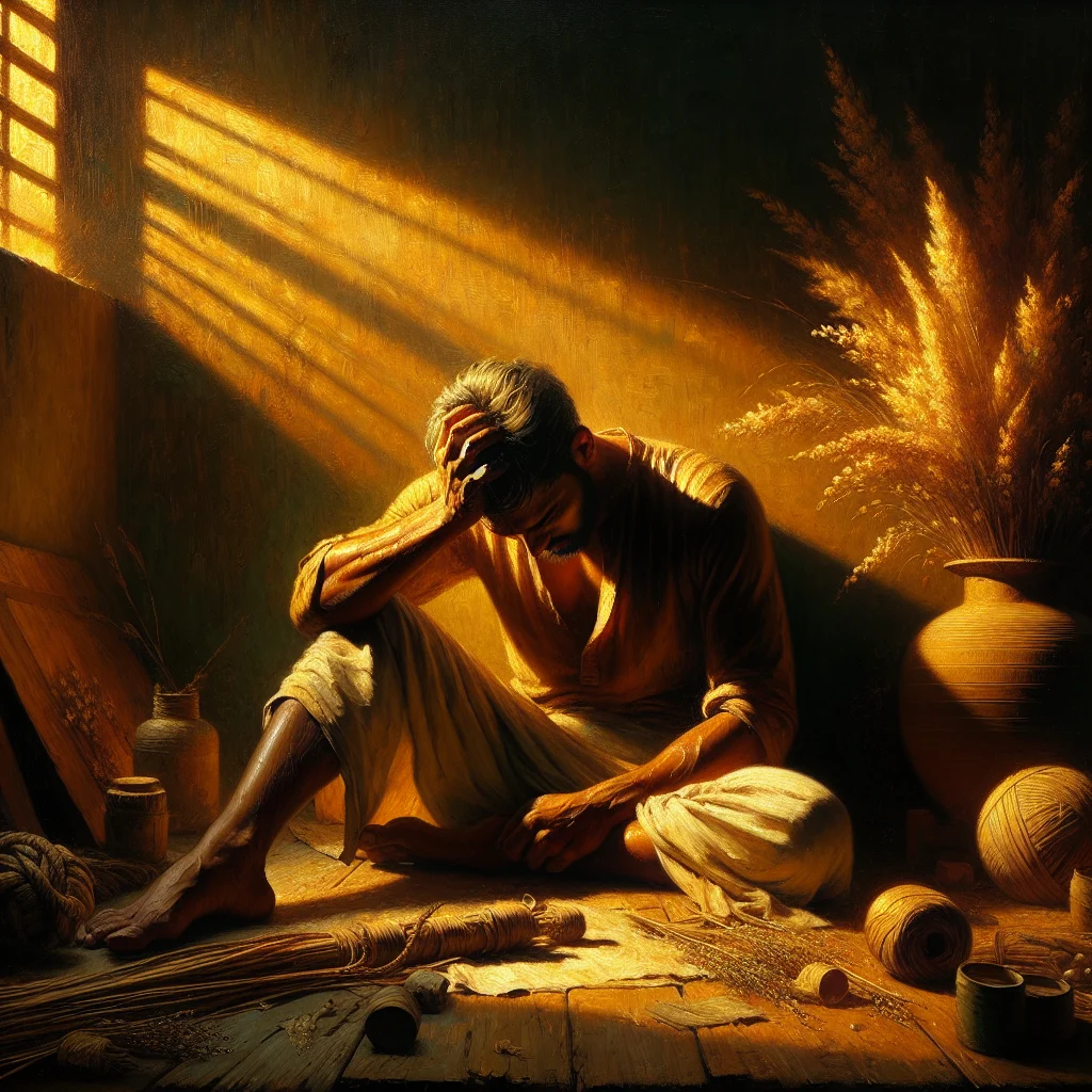 Person sitting alone looking distressed experiencing emotional off balance and mental turmoil