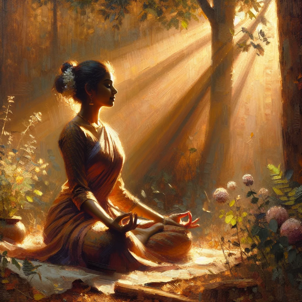 person-practicing-mindfulness-in-nature Person sitting peacefully practicing mindfulness development exercises outdoors in natural setting