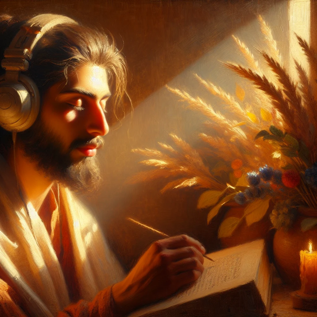 Person wearing headphones during meditation session with emotional healing binaural beats