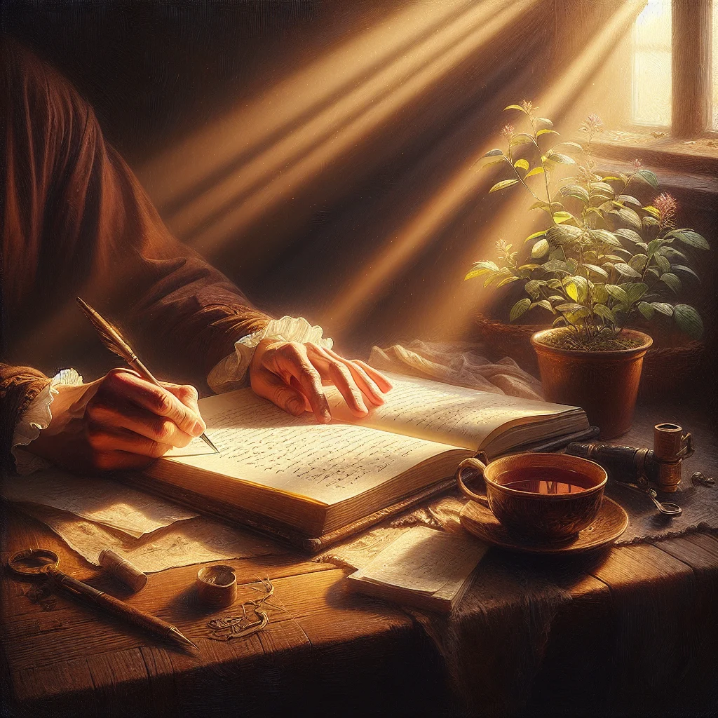 person-writing-self-compassion-journal Close-up of hands writing in a journal during self compassion practice with warm, gentle lighting creating a nurturing atmosphere