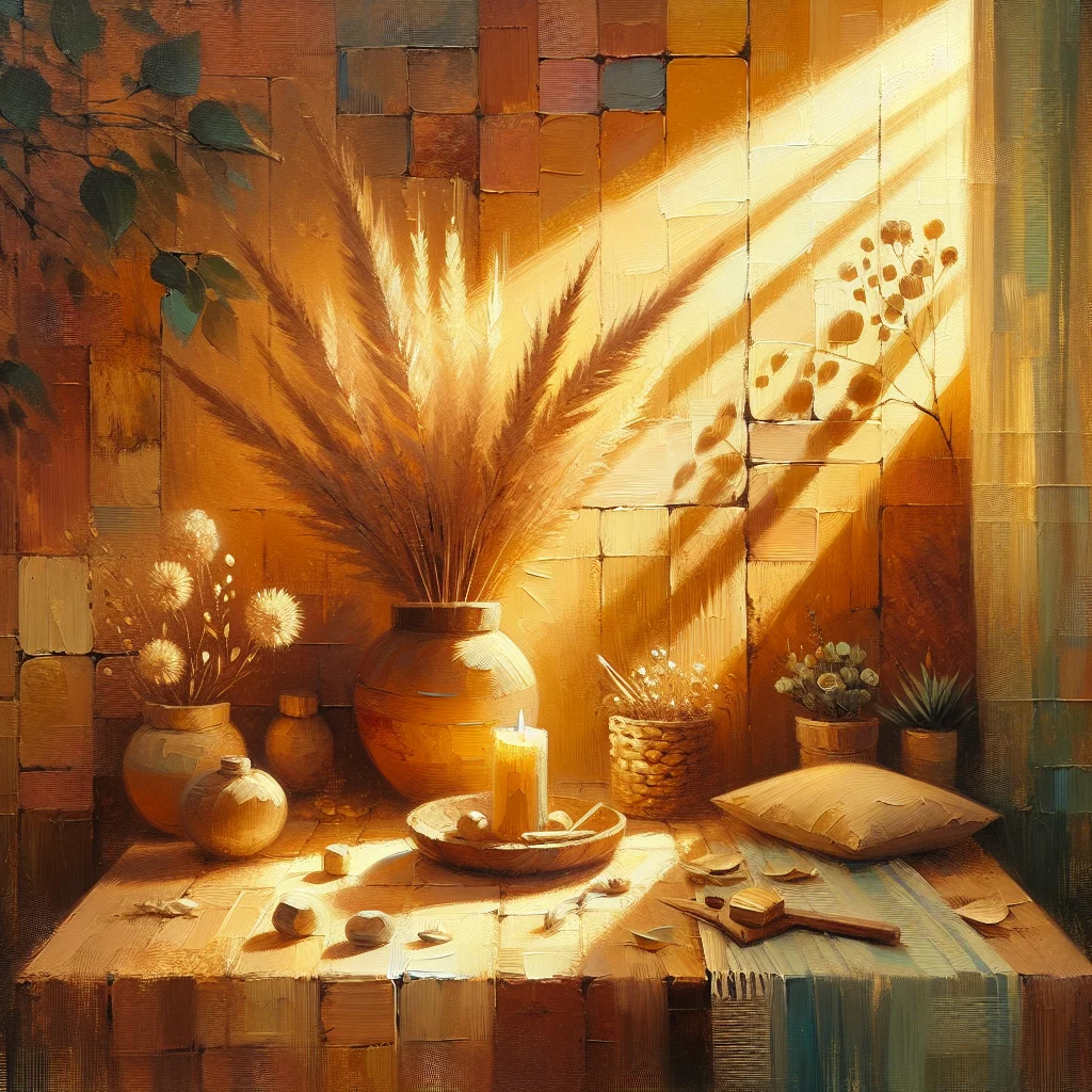 serene-meditation-corner-home Cozy private meditation corner with cushion, candles, and natural elements creating a peaceful atmosphere