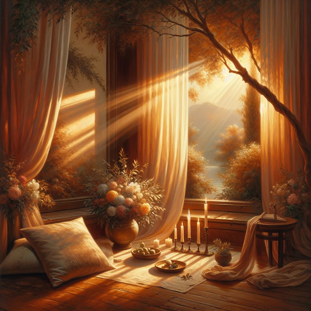 chakra-meditation-hormonal-balance-practice Peaceful meditation space setup for chakra meditation practice supporting hormonal health with candles and cushions