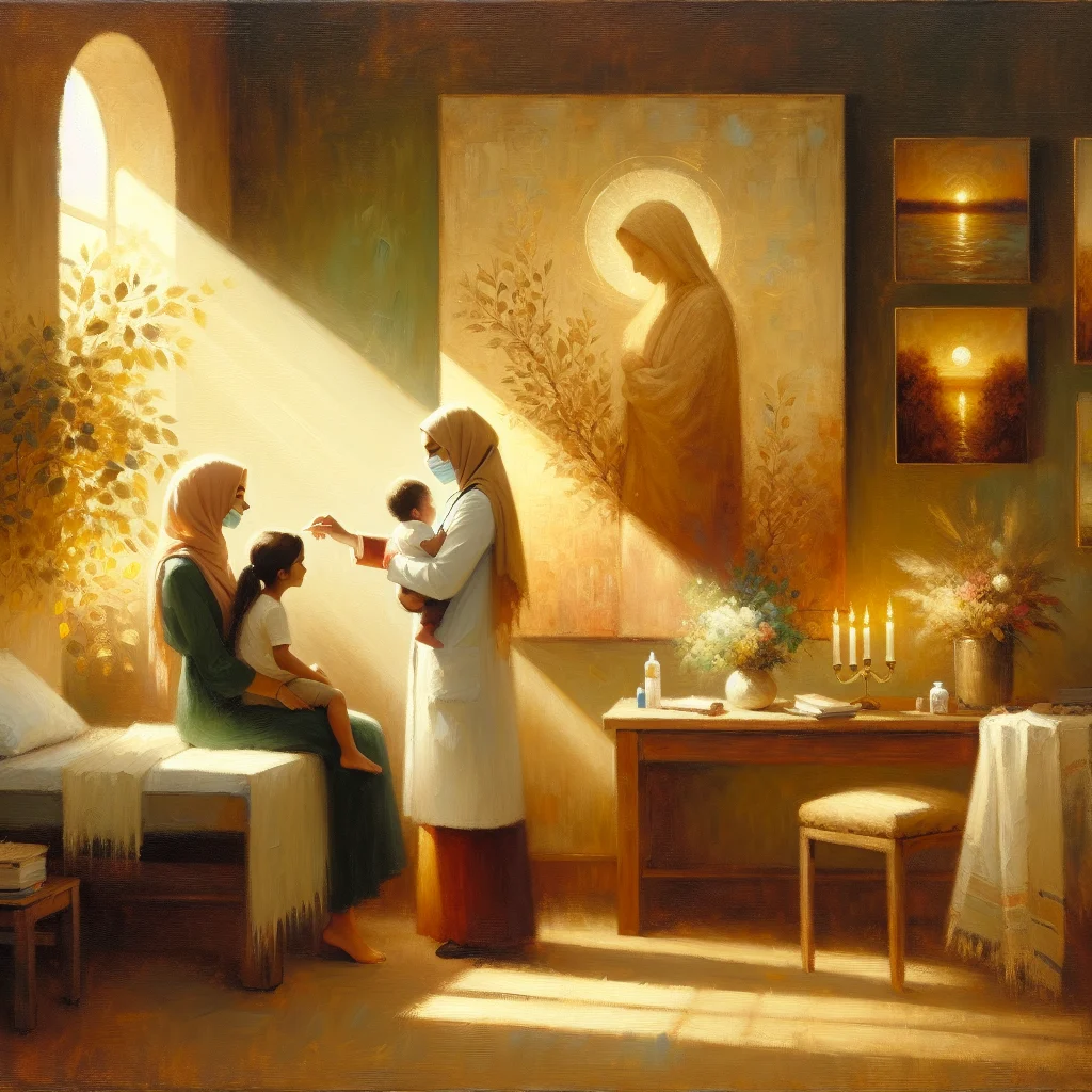 Healthcare provider consulting with family in a wellness clinic examination room