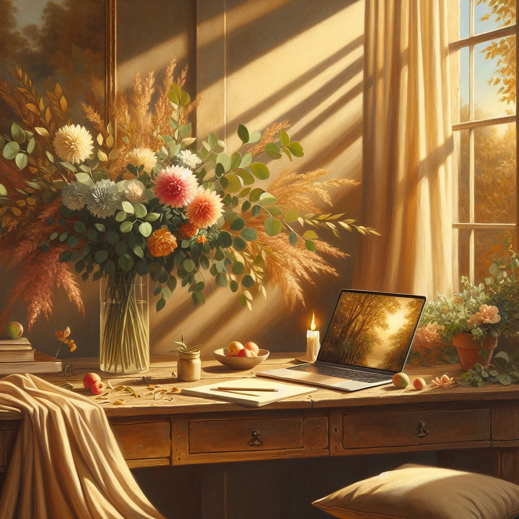 focused-work-environment-with-meditation-elements Clean workspace showing meditation for focus integration with minimal distractions and mindfulness elements