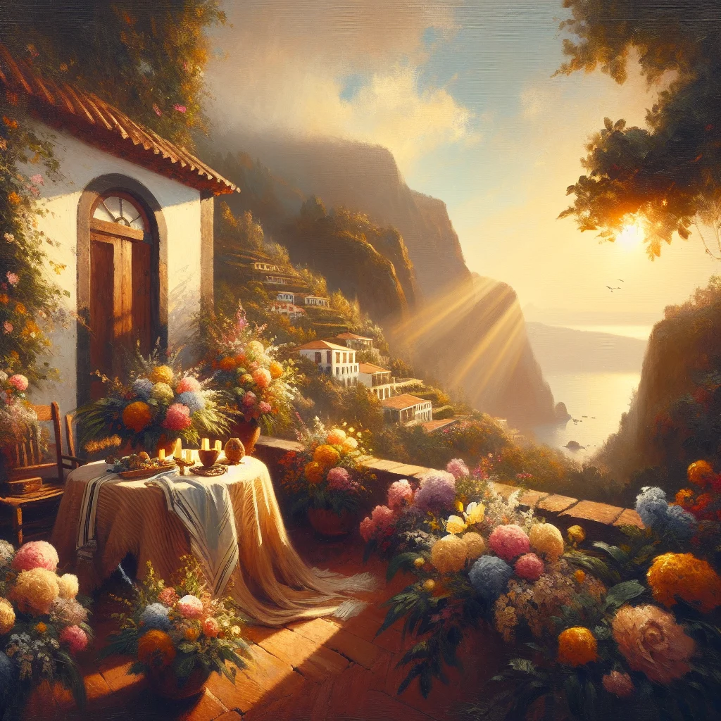 funchal-terraced-gardens-overlooking-ocean Terraced gardens in Funchal with slow living lifestyle showcasing mountain landscape and Atlantic Ocean views