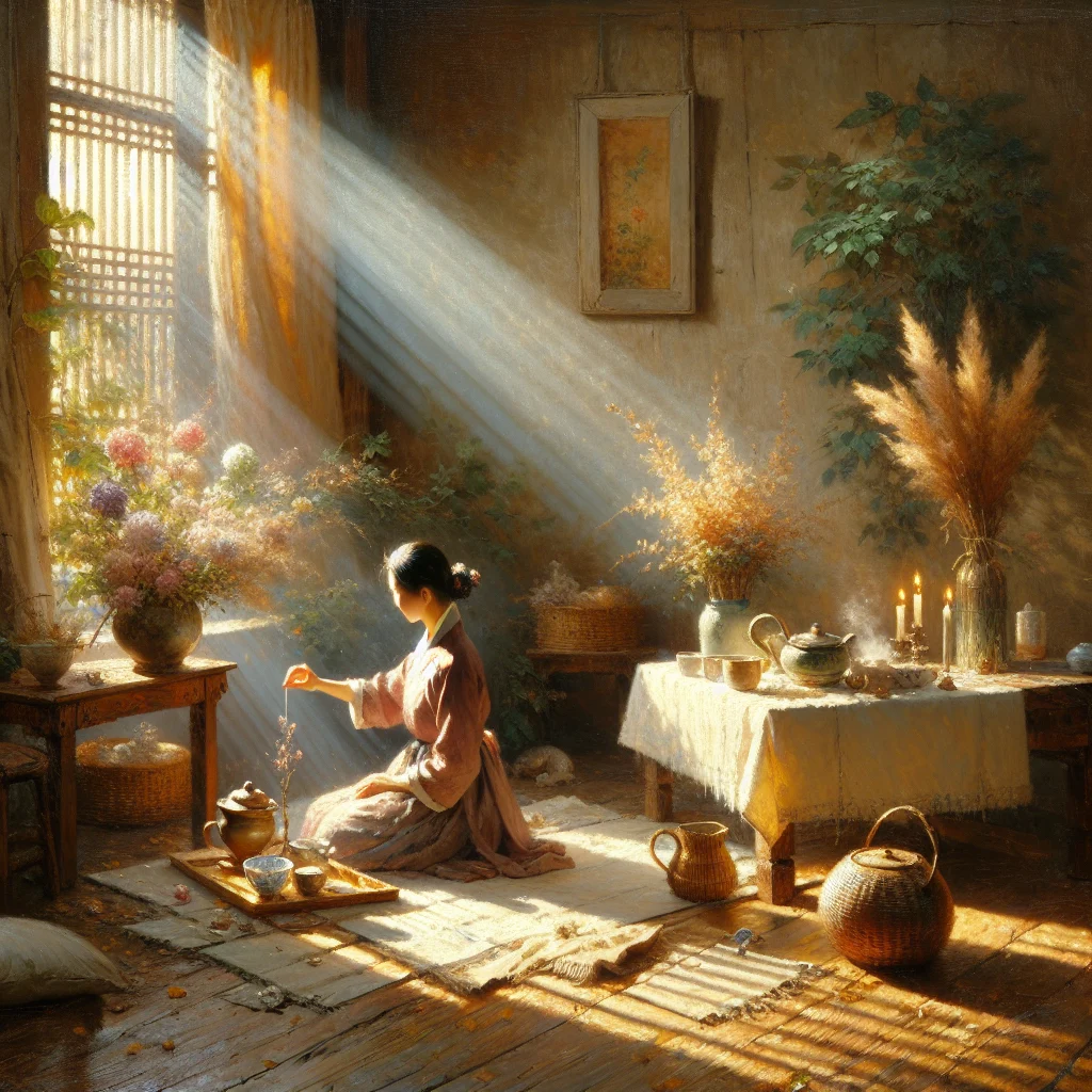 korean-drama-tea-ceremony-mindfulness Traditional Korean tea ceremony scene from slow living drama showing mindful preparation and peaceful atmosphere