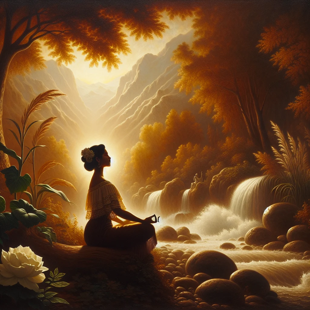 meditation-cooling-visualization-technique-menopause Peaceful meditation scene illustrating cooling visualization techniques for managing hot flash embarrassment