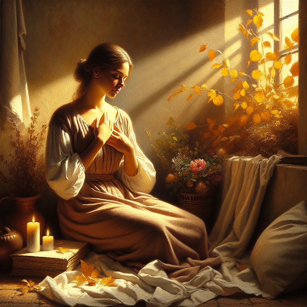 Calm woman using mindfulness techniques to manage anticipatory anxiety about hot flashes during menopause