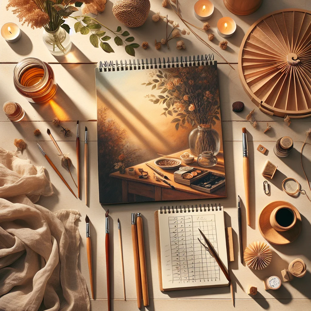 Open journal with pen tracking hot flash triggers and patterns alongside cooling items like water and fan