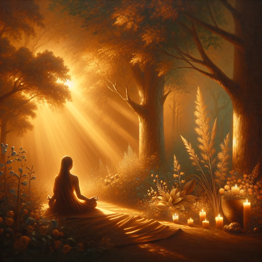 Person practicing mindfulness and achieving emotional equilibrium in a peaceful natural setting