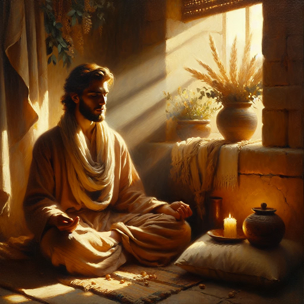 Person sitting peacefully in meditation pose during fasting for emotional healing practice