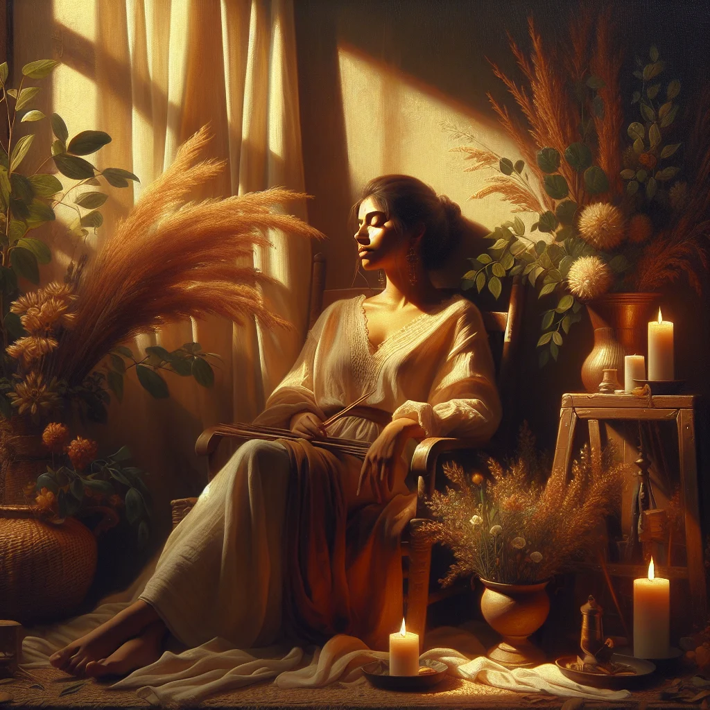 Person in a peaceful setting practicing burnout recovery techniques with closed eyes and relaxed posture