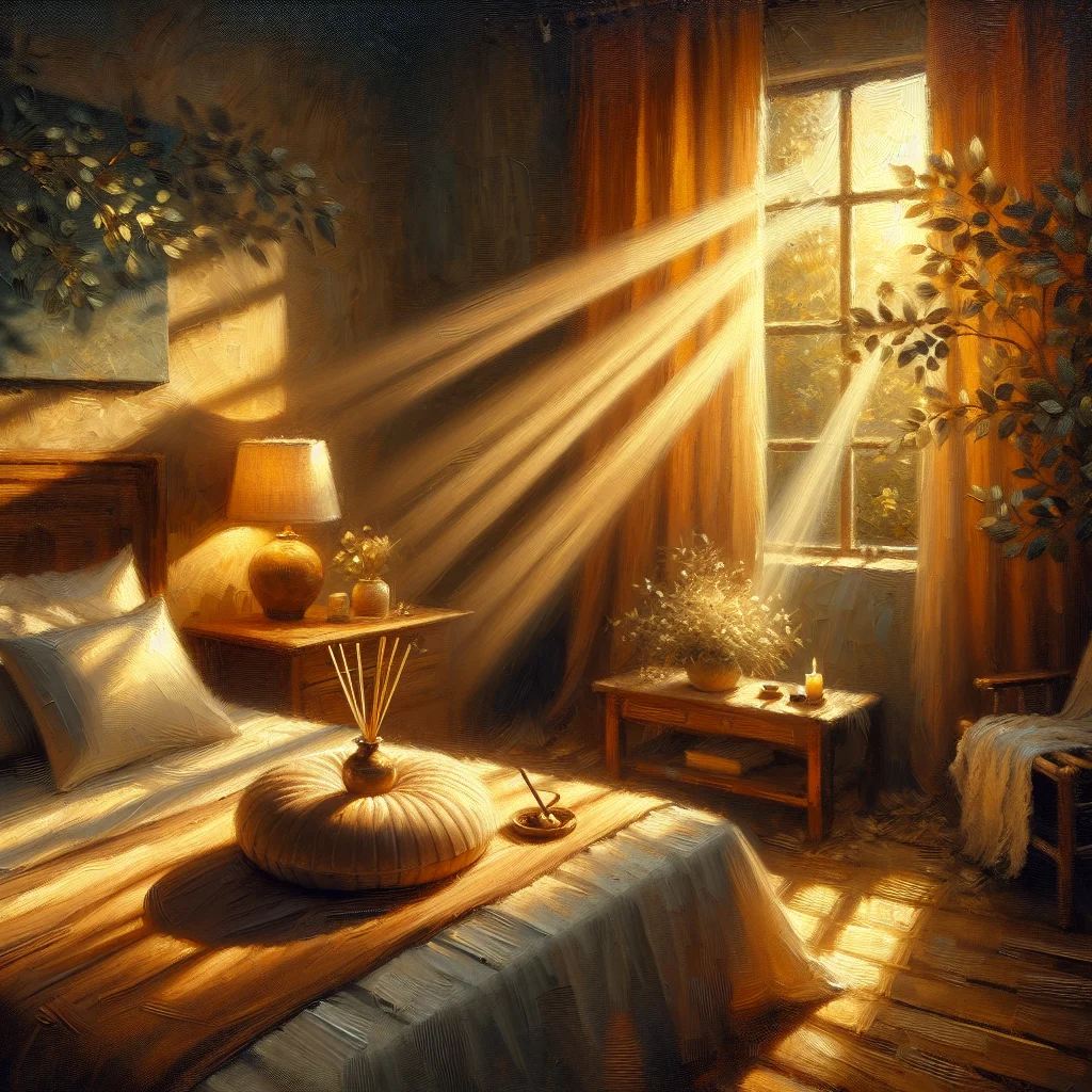 Peaceful bedroom environment prepared for night sweats meditation before bed with cooling elements