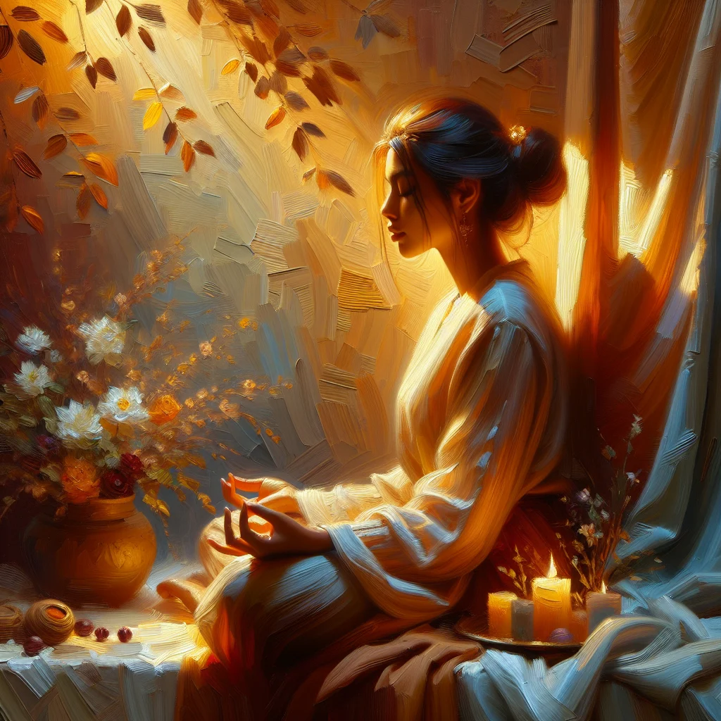 Peaceful meditation scene showing natural techniques for managing postmenopausal hot flashes symptoms