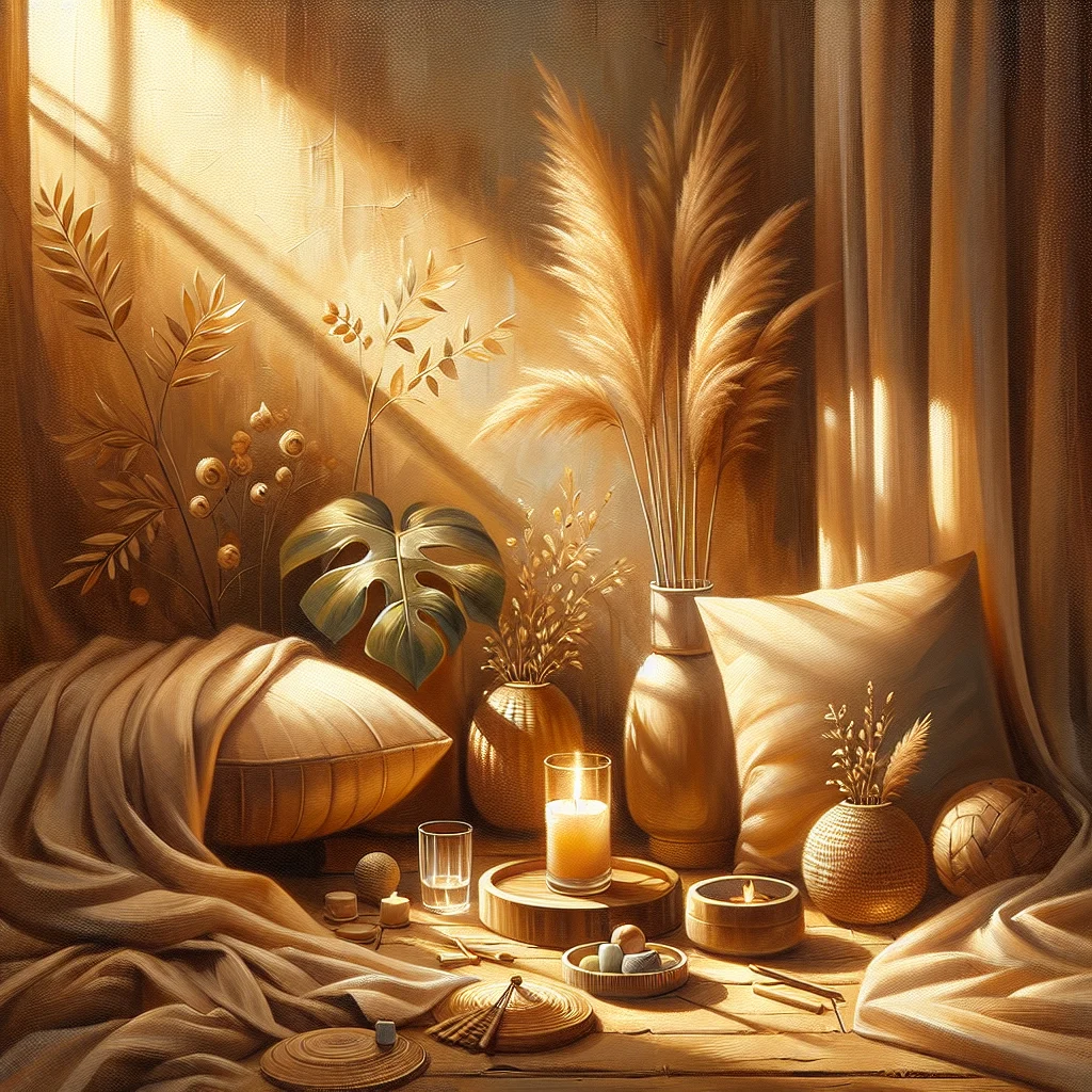 serene-meditation-space-with-cooling-elements Calm meditation space designed for women experiencing hot flashes with cooling elements and comfortable seating