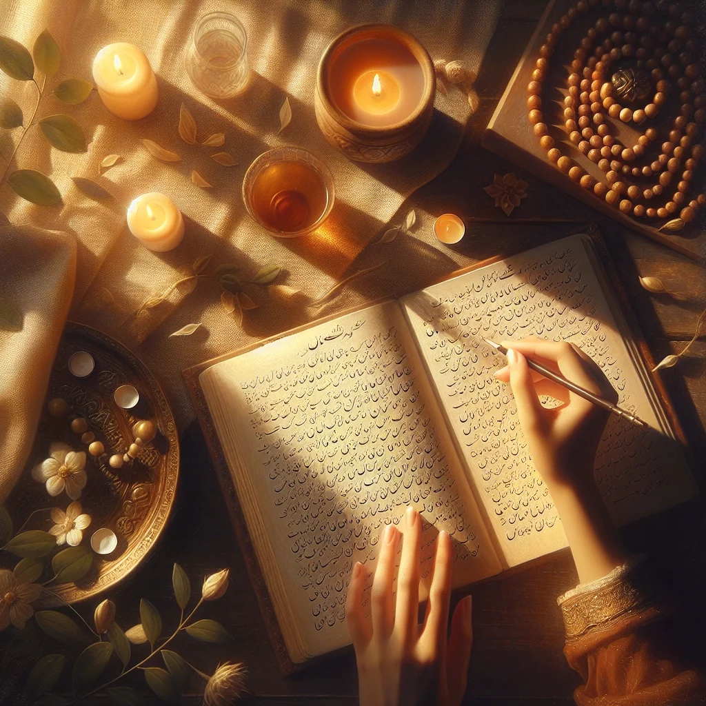 urdu-healing-journal-writing-practice Hand writing in a journal for emotional healing with Urdu text visible