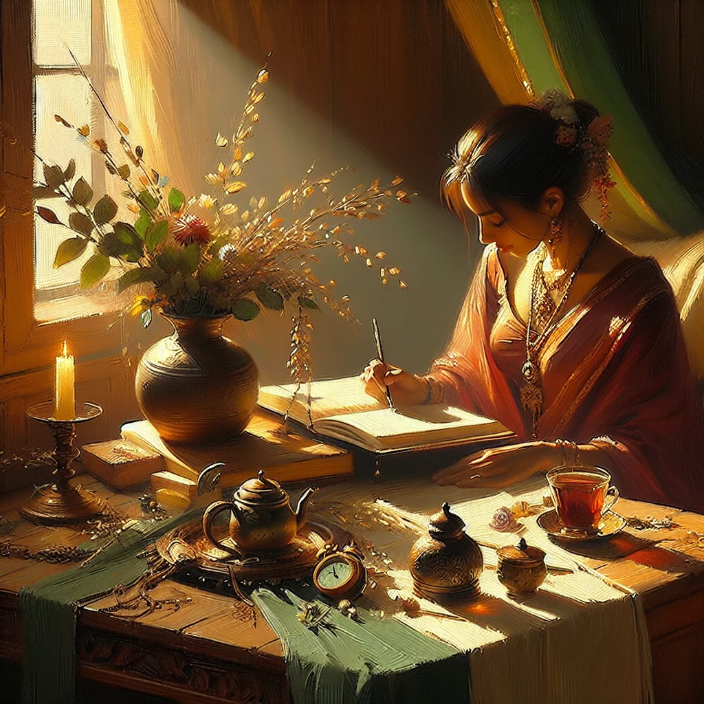 Woman writing in meditation journal documenting reduction in hot flash frequency