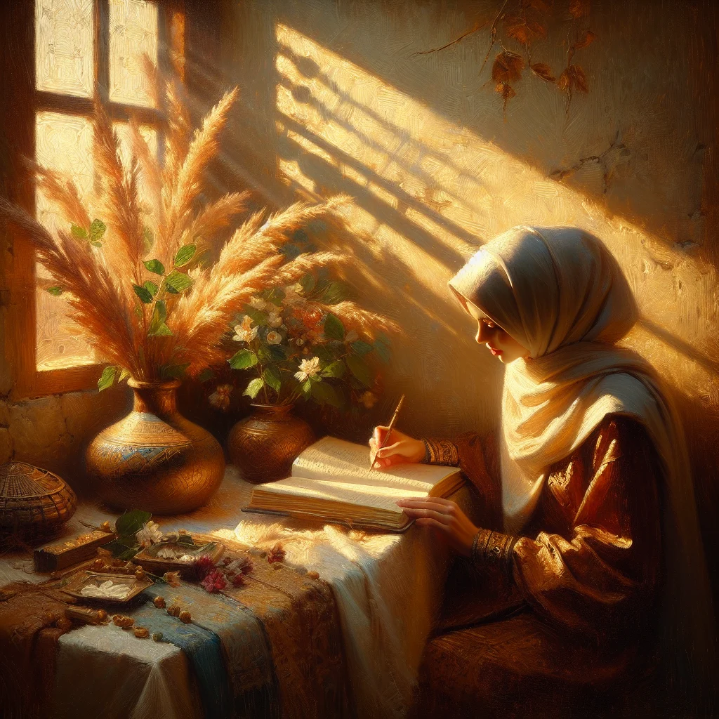 woman-writing-hot-flash-diary-meditation Woman sitting peacefully while writing in her hot flash diary with meditation cushion nearby