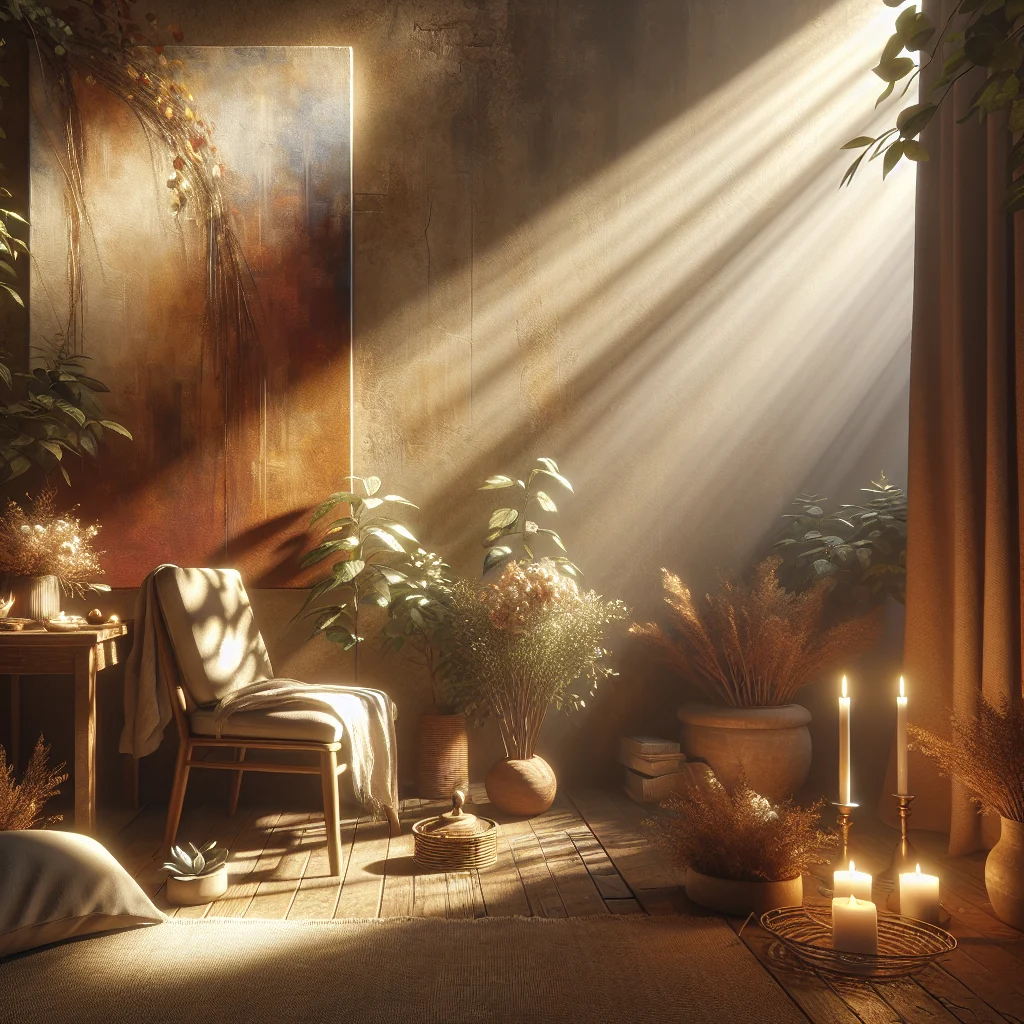 Peaceful meditation space in an office environment designed for managing hot flash symptoms