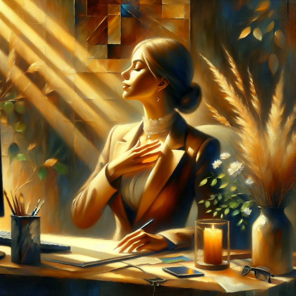 woman-practicing-grounding-exercise-in-office