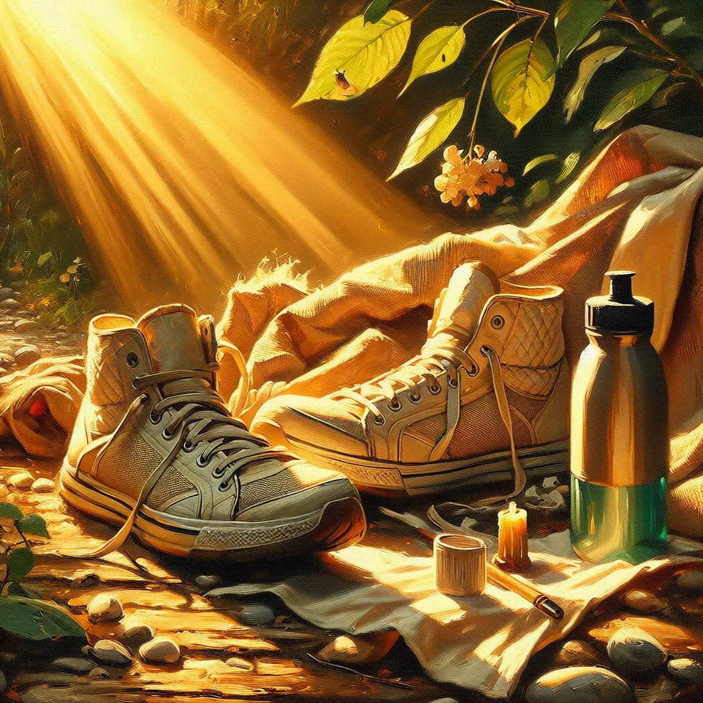 walking-shoes-water-bottle-path