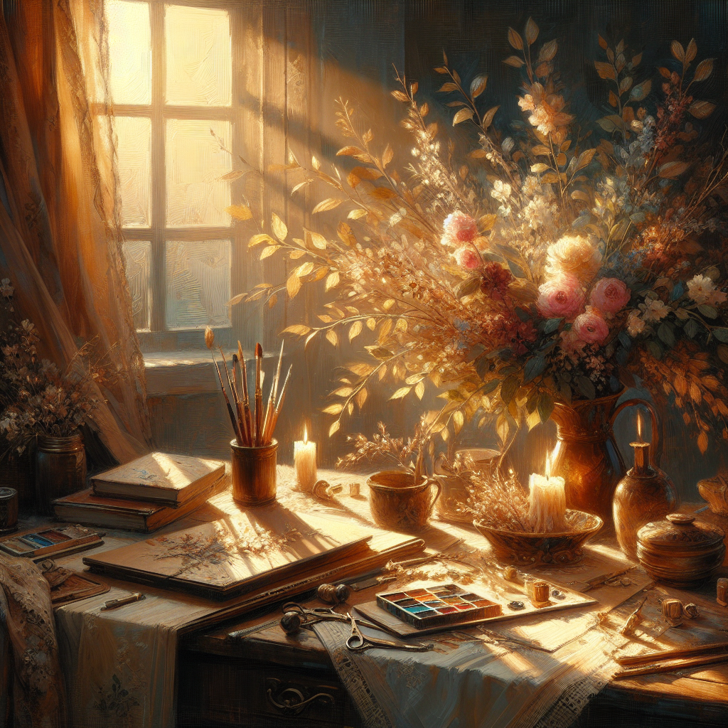 balanced-work-life-good-enough-mindset Balanced workspace showing completed projects with realistic quality standards and peaceful atmosphere