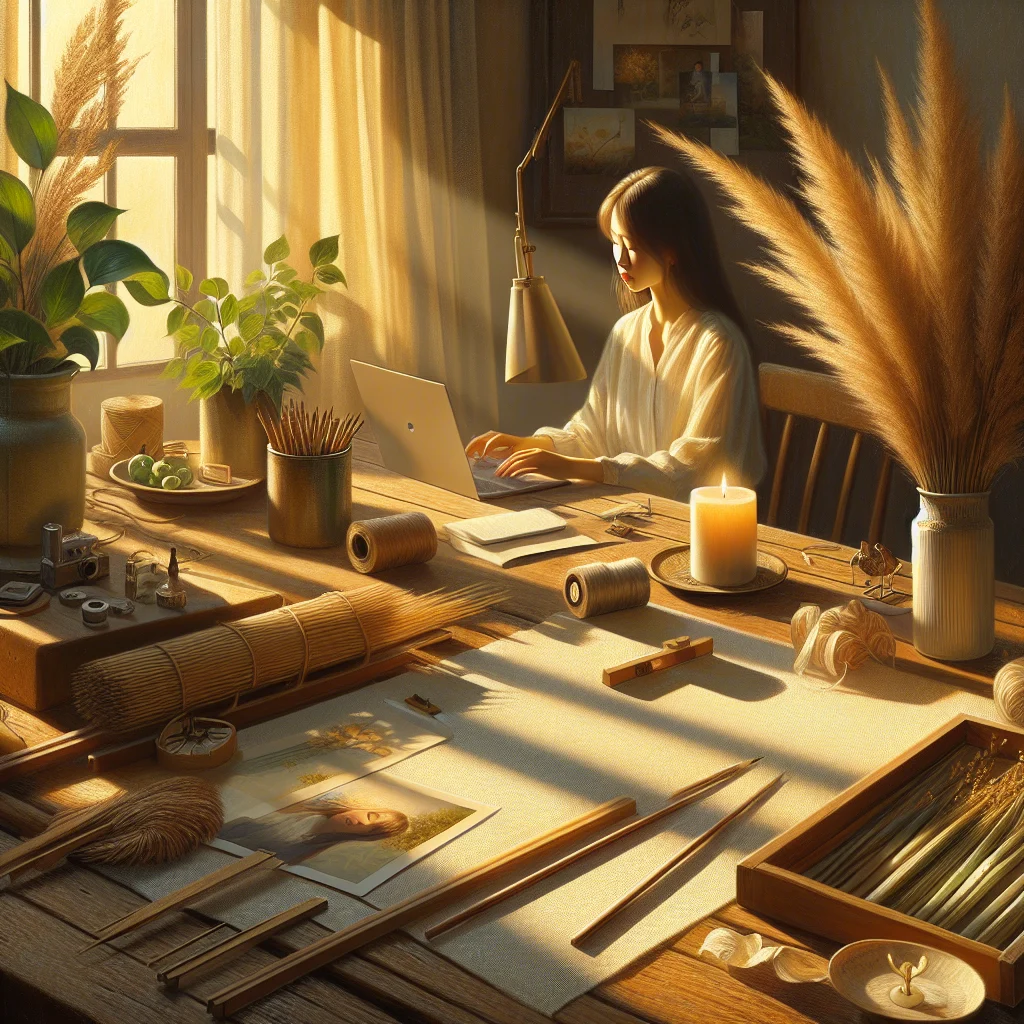 Peaceful workspace with plants and natural lighting designed to reduce anxiety during the day