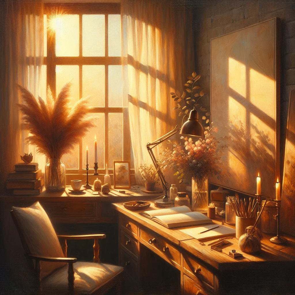 Organized home office workspace featuring plants, natural light, and calming elements for remote workers