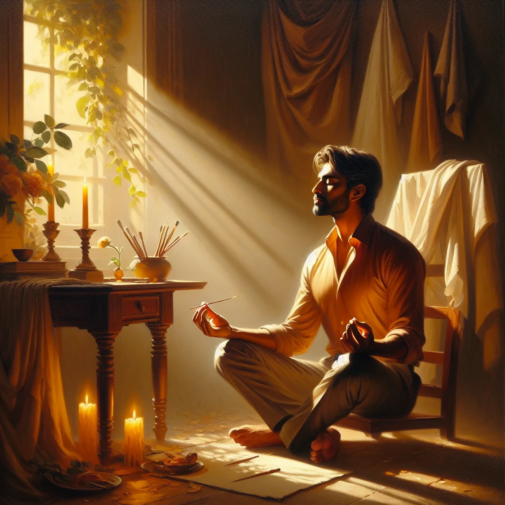 Person practicing breathing techniques for fast nervous system reset during day in a calm workspace