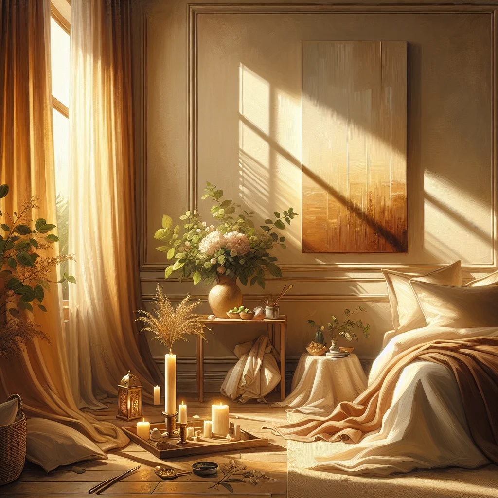 Serene bedroom arranged for a relaxing night routine with soft lighting and comfortable bedding