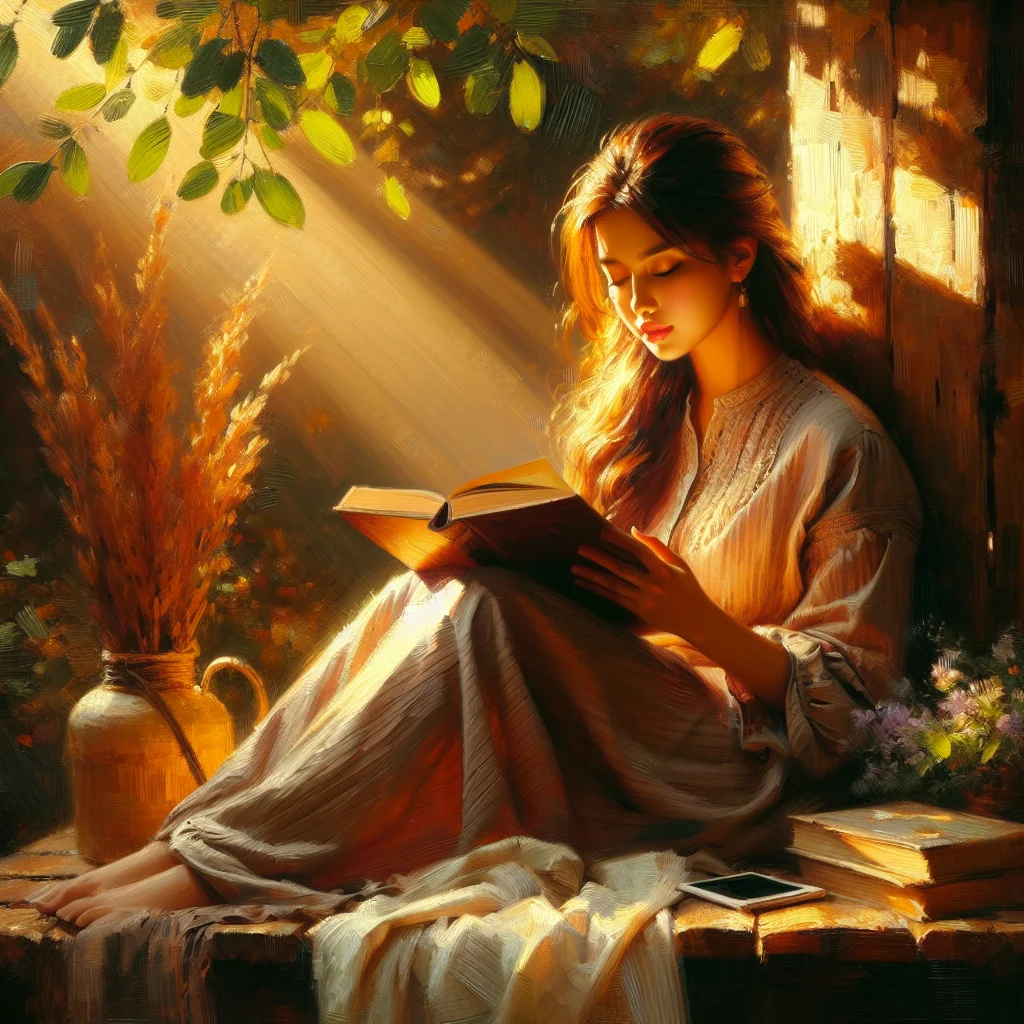 Person practicing healthy habits by reading a physical book in peaceful natural setting instead of doomscrolling
