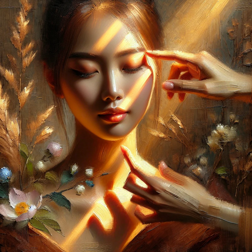 Person demonstrating EFT tapping meridian points on face and upper body