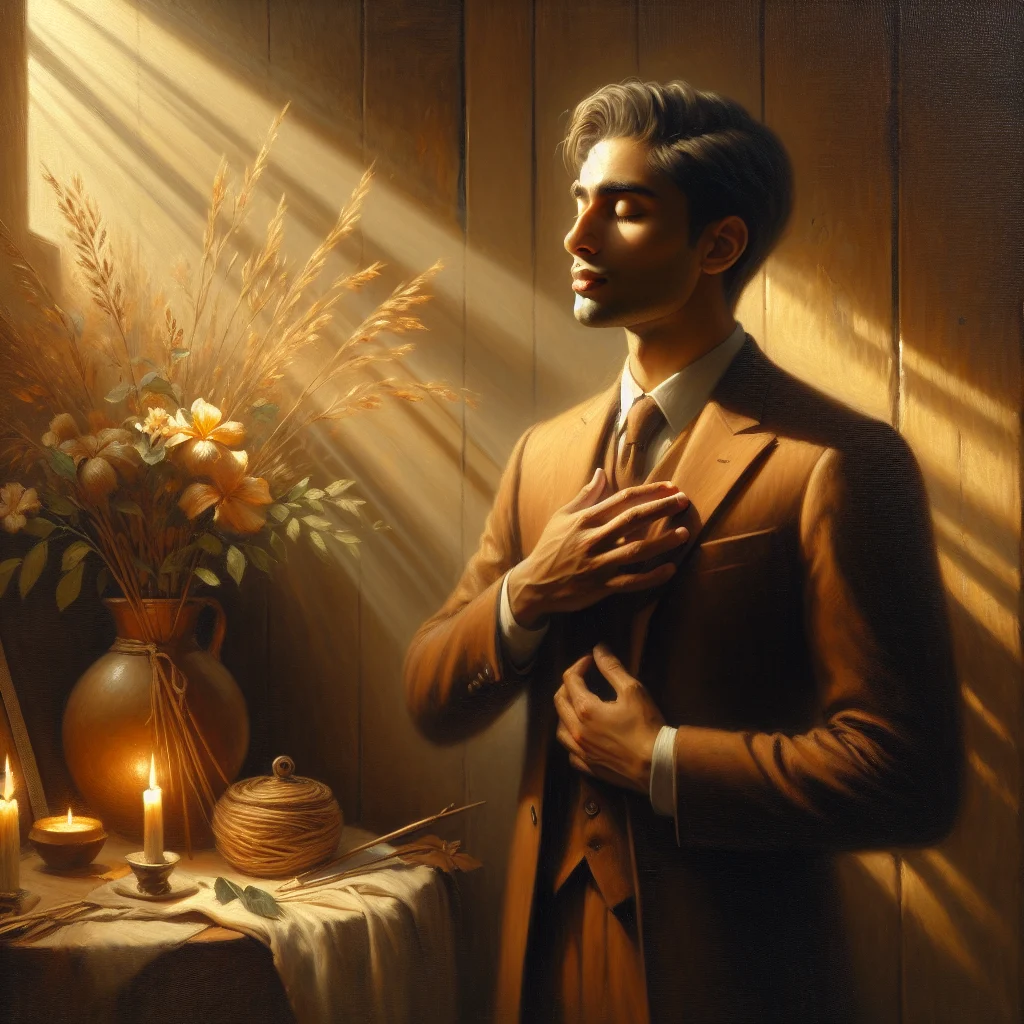 Professional person practicing deep breathing exercises backstage before giving a public speech