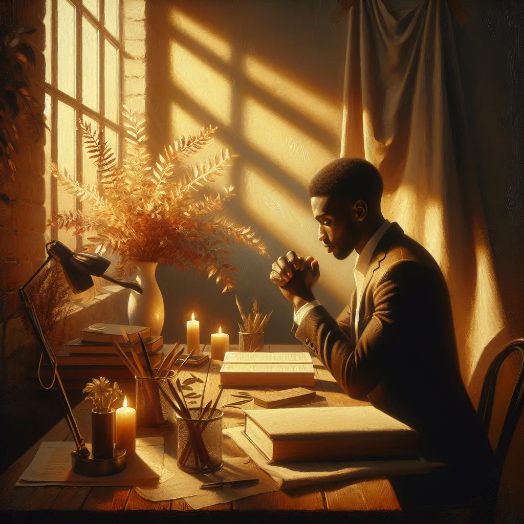 Professional practicing quick cortisol lowering at desk with breathing techniques in modern office environment