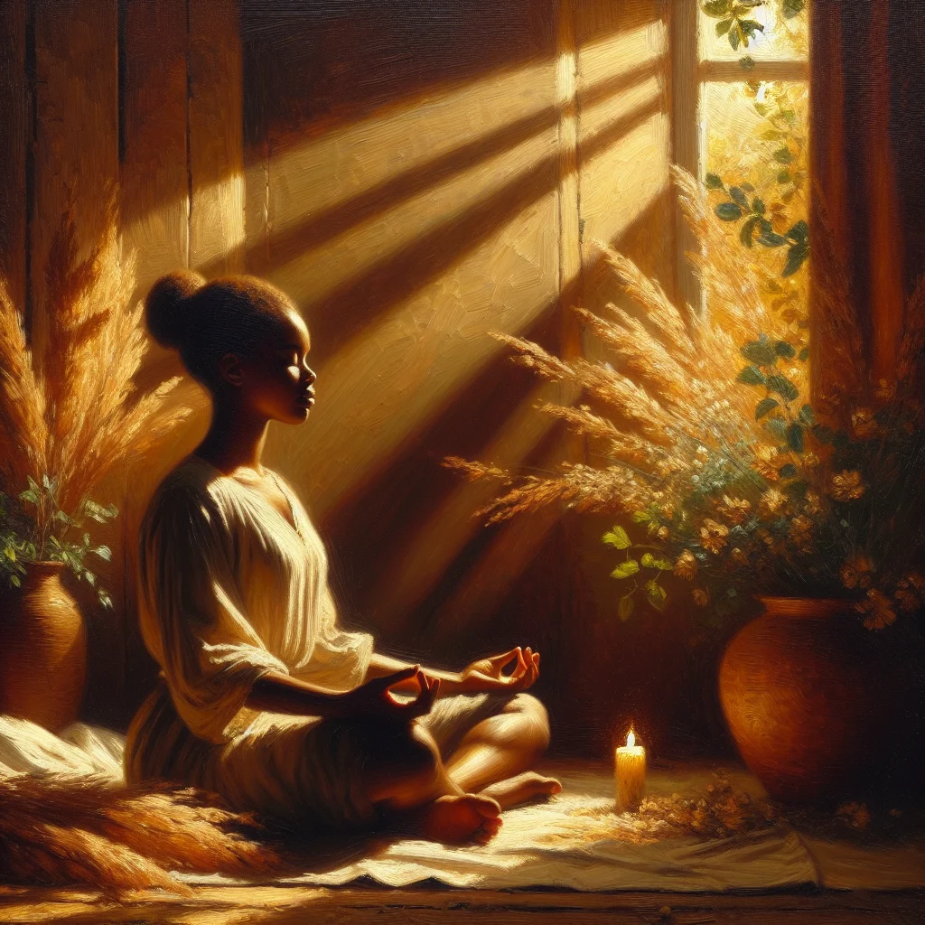 Person practicing deep breathing exercise for quick stress relief in calm environment