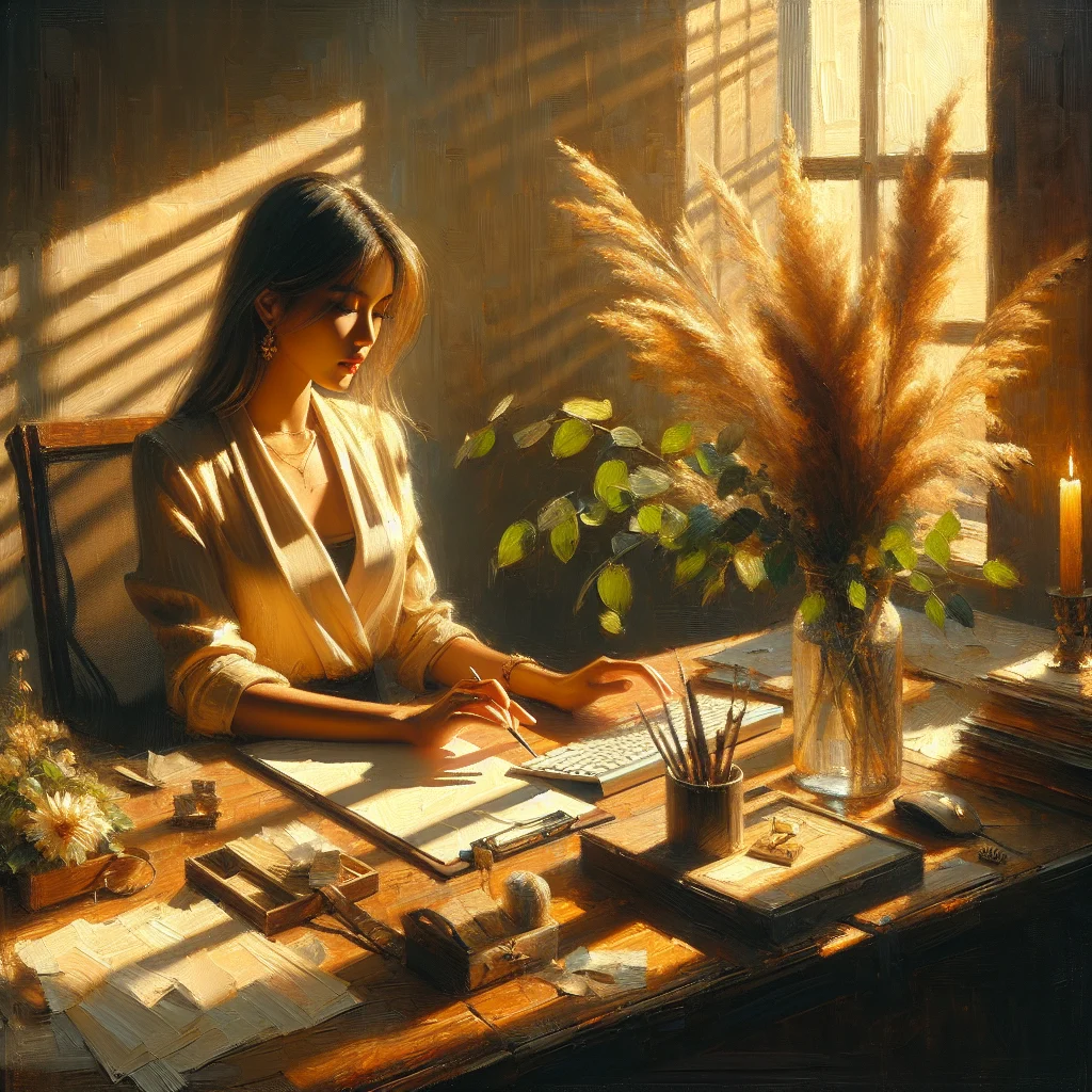 Professional practicing quick stress relief techniques while sitting at their office desk