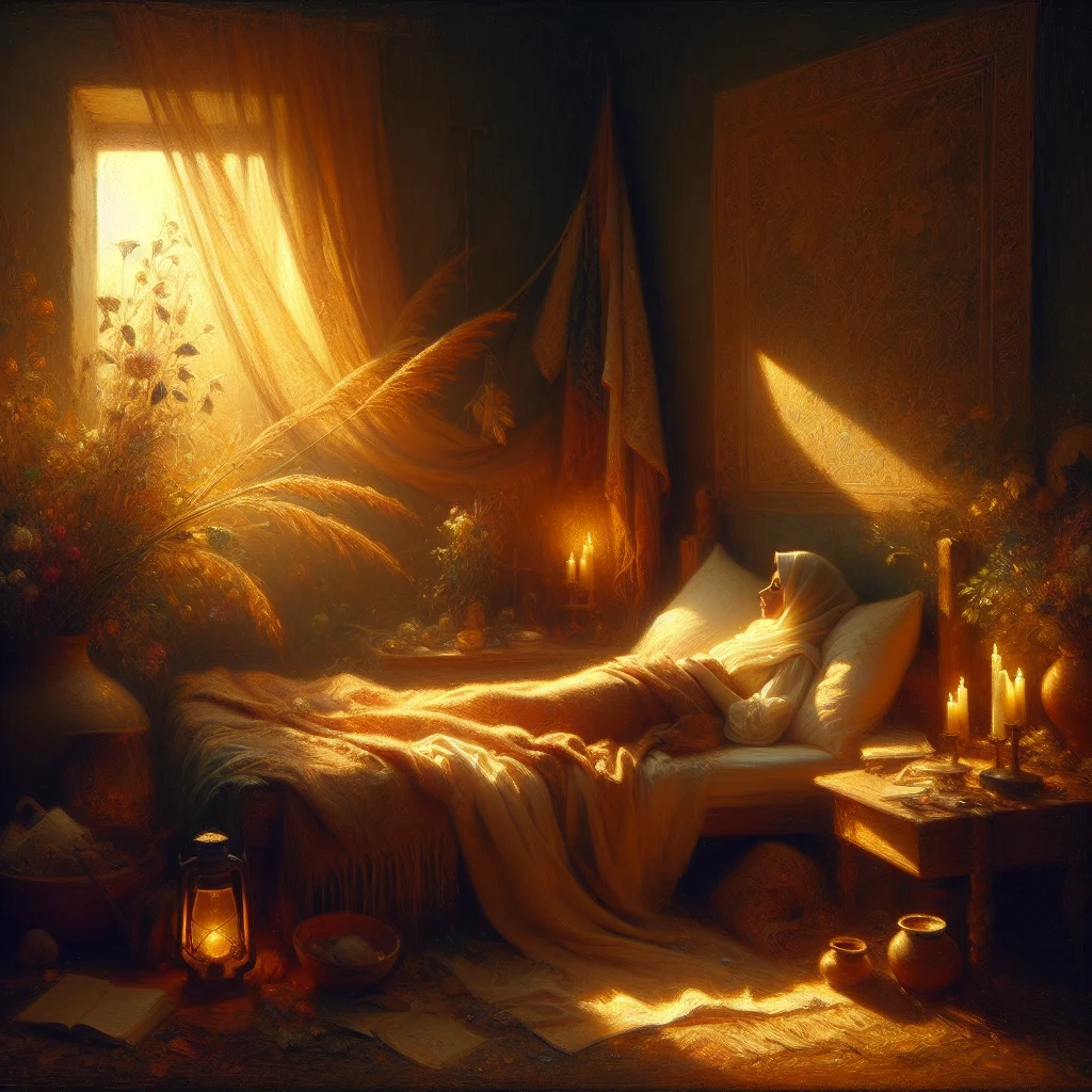 Person lying in bed practicing progressive relaxation techniques before sleep in a calm, dimly lit bedroom