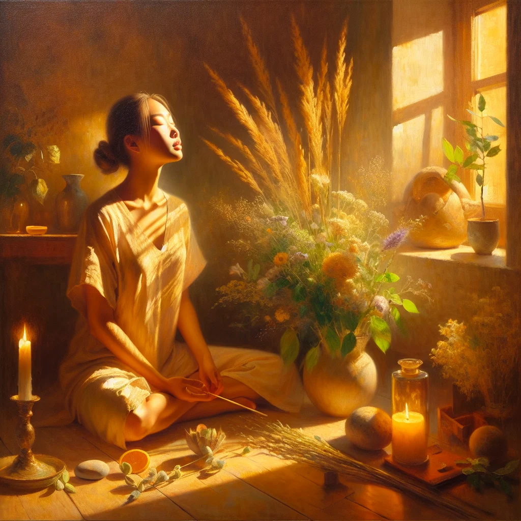 Individual practicing breathing exercises and mindfulness techniques to regulate stress and stay within tolerance window