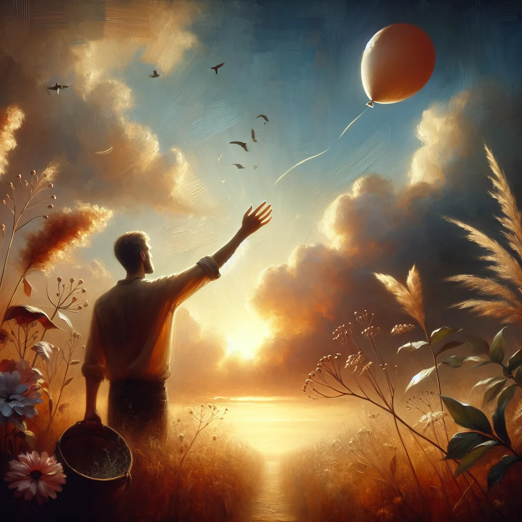 Person standing peacefully while releasing a balloon, symbolizing the act of letting go of intrusive thoughts