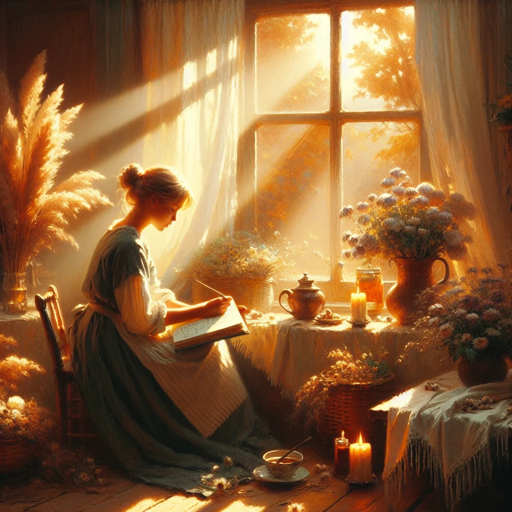 A person sitting peacefully by a window with a journal, finding loneliness relief through self-reflection