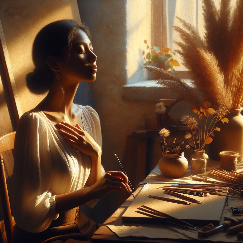 person-taking-mindful-break-during-workday Person practicing mindful breathing during a work break to maintain emotional balance throughout the day