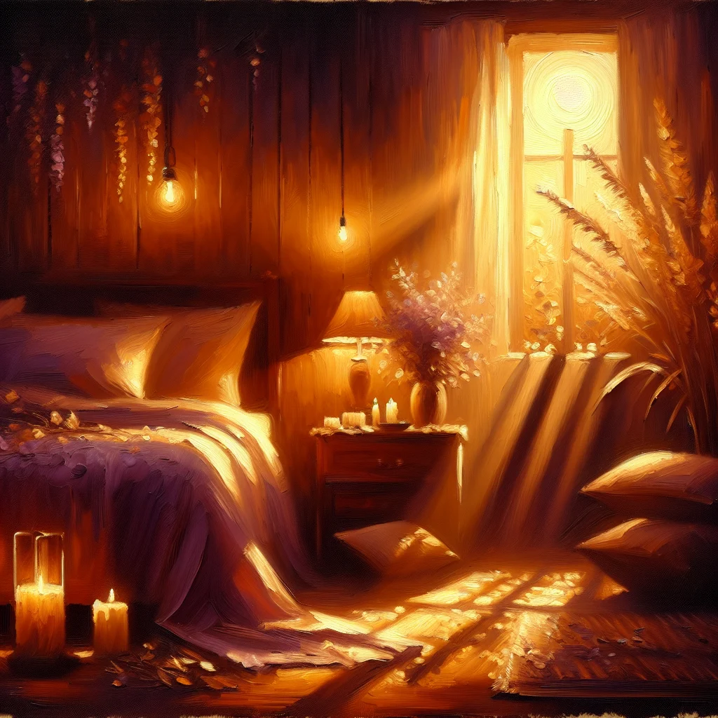 Calm bedroom environment set up for 3am waking menopause meditation with dim lighting and comfortable sleeping space