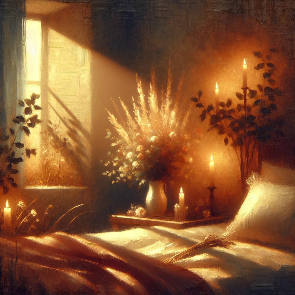 serene-bedroom-meditation-space-menopause-sleep Calming bedroom setup designed for bedtime meditation routine during menopause with cool temperature and soft ambient light