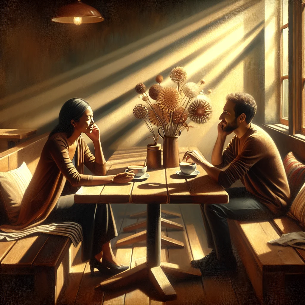 Two people engaged in a meaningful conversation over coffee, demonstrating connection and loneliness relief through authentic interaction