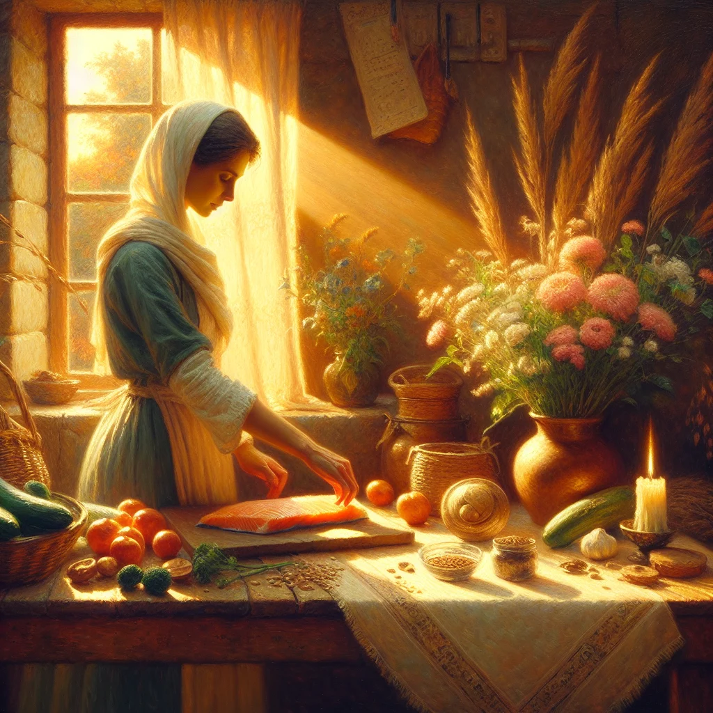 Woman selecting colorful vegetables and whole grains for a balanced diet to manage perimenopause mood swings